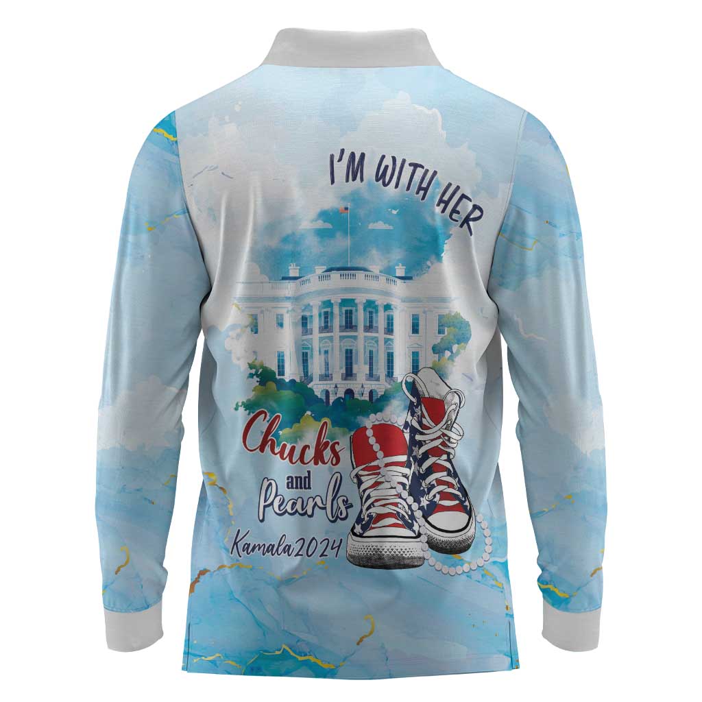 Chucks N Pearls 2024 Long Sleeve Polo Shirt I'm With Her