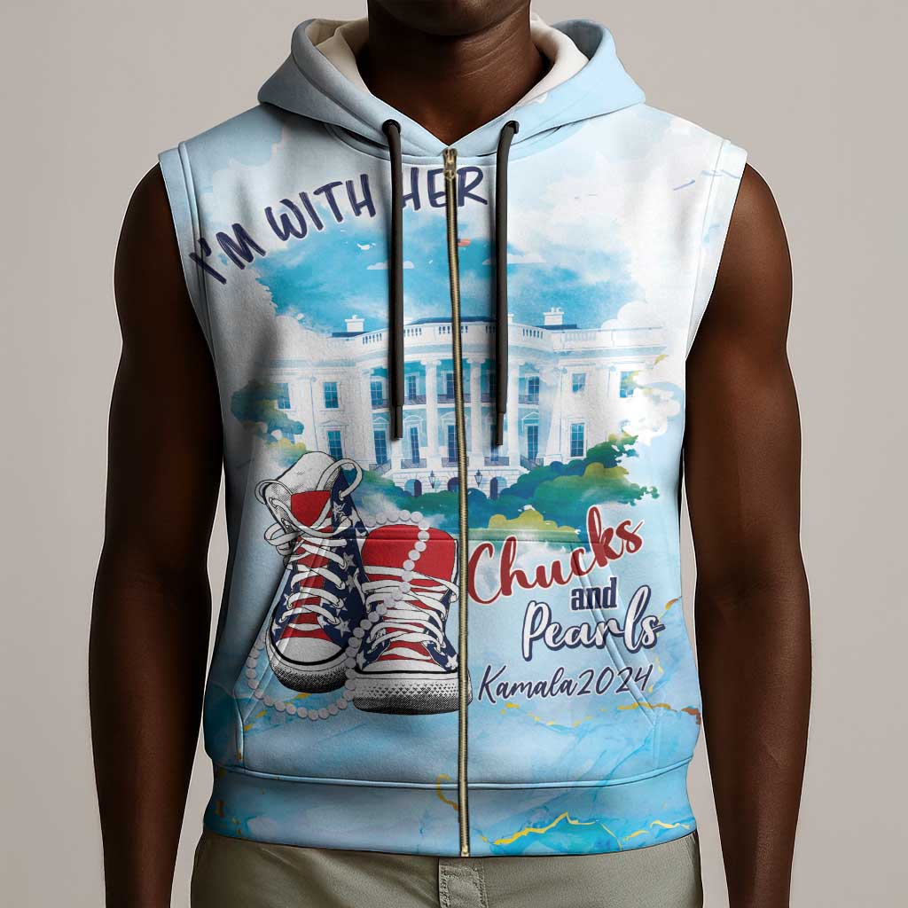 Chucks N Pearls 2024 Sleeveless Zip Hoodie I'm With Her - African Pride
