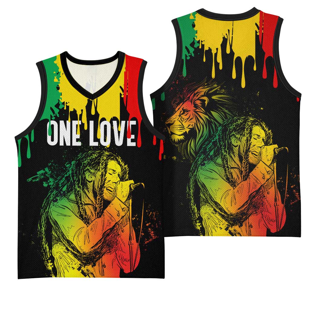 Jamaica Reggae King Basketball Jersey Sketch Style One Love - African Pride