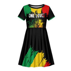 Jamaica Reggae King Kid Short Sleeve Dress Sketch Style One Love