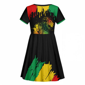 Jamaica Reggae King Kid Short Sleeve Dress Sketch Style One Love