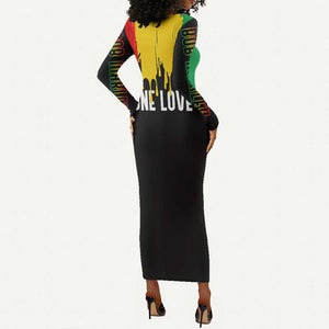 Jamaica Reggae King Long Sleeve Bodycon Dress Sketch Style One Love LT7