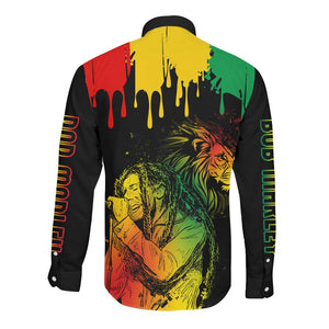 Jamaica Reggae King Long Sleeve Button Shirt Sketch Style One Love
