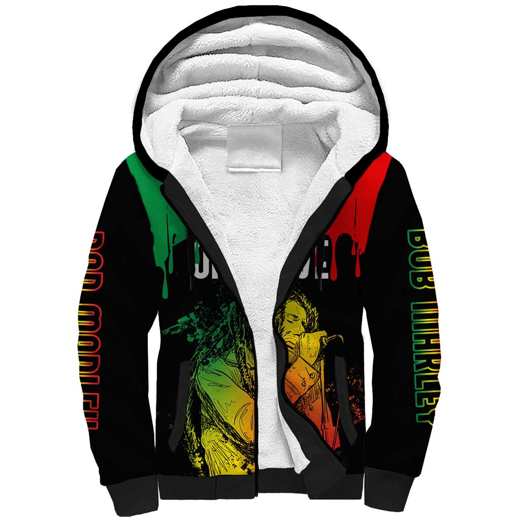 Jamaica Reggae King Sherpa Hoodie Sketch Style One Love