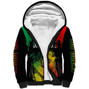 Jamaica Reggae King Sherpa Hoodie Sketch Style One Love