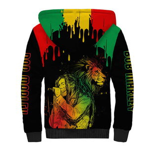 Jamaica Reggae King Sherpa Hoodie Sketch Style One Love