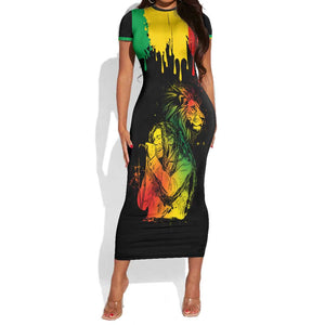 Jamaica Reggae King Short Sleeve Bodycon Dress Sketch Style One Love LT7