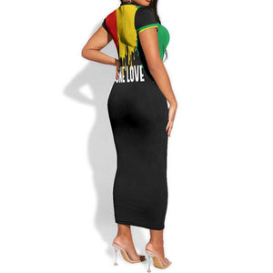 Jamaica Reggae King Short Sleeve Bodycon Dress Sketch Style One Love LT7