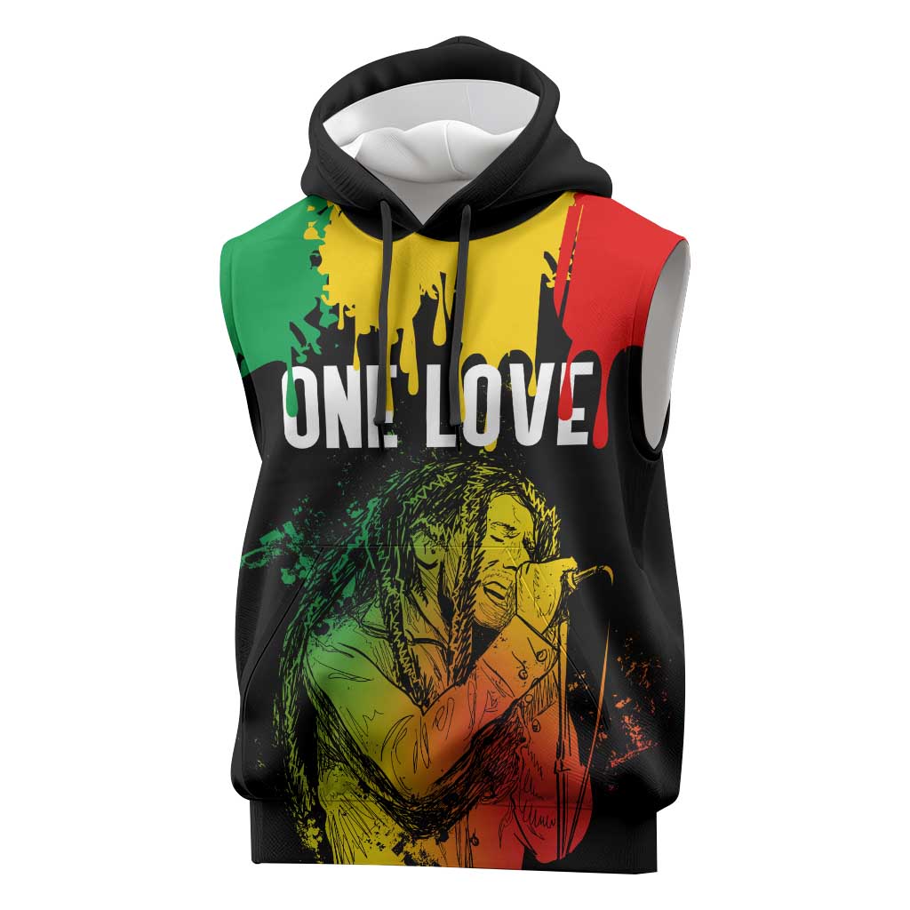 Jamaica Reggae King Sleeveless Hoodie Sketch Style One Love - African Pride
