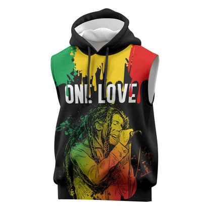 Jamaica Reggae King Sleeveless Hoodie Sketch Style One Love - African Pride