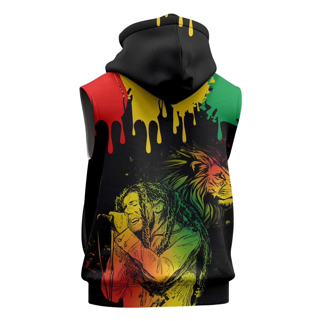 Jamaica Reggae King Sleeveless Hoodie Sketch Style One Love - African Pride