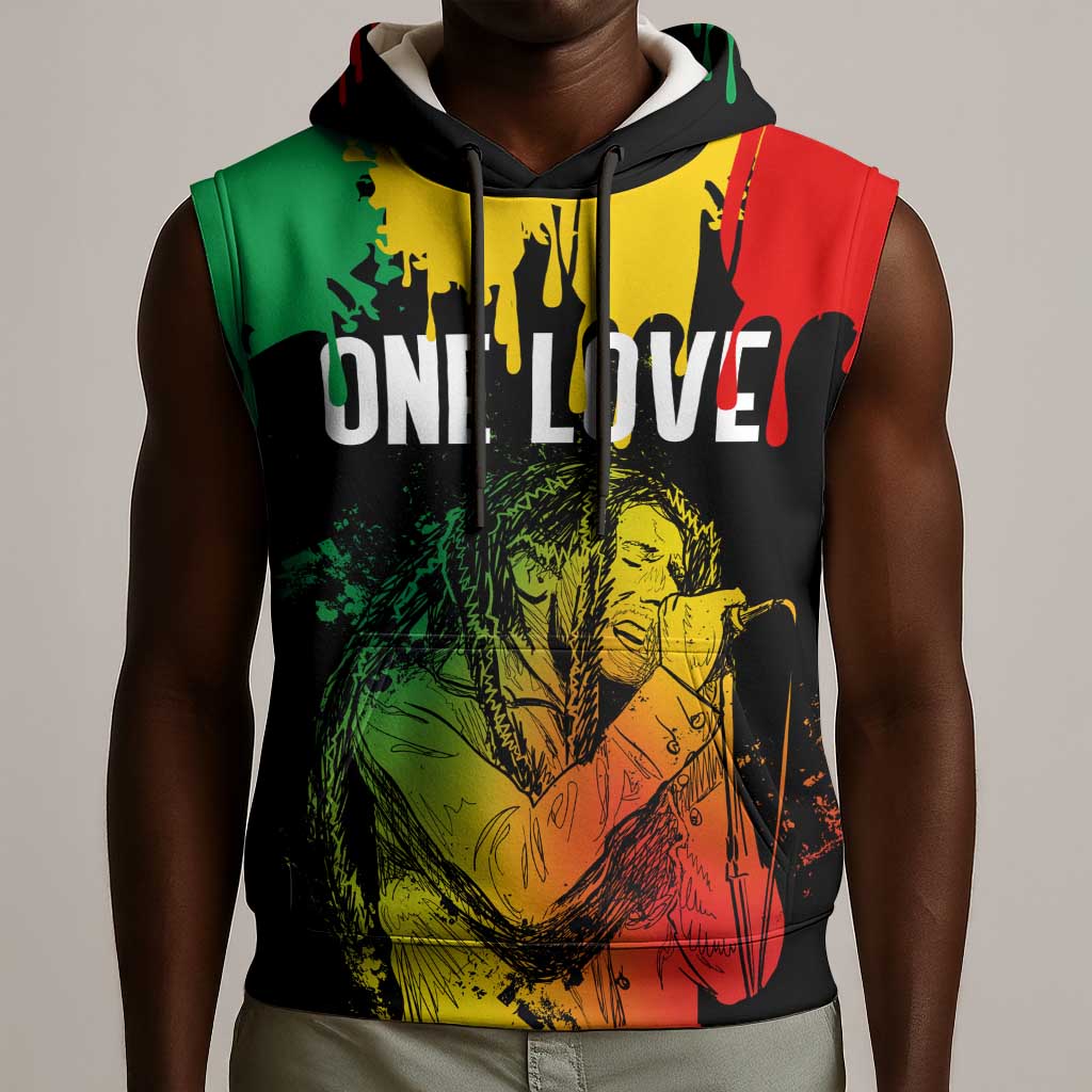 Jamaica Reggae King Sleeveless Hoodie Sketch Style One Love - African Pride