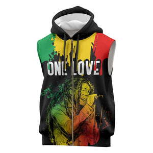 Jamaica Reggae King Sleeveless Zip Hoodie Sketch Style One Love - African Pride