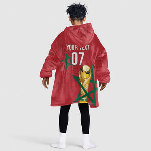 Morocco Football WC2026 Custom Kid Wearable Blanket Hoodie Atlas Lions - Conquer The World - African Pride