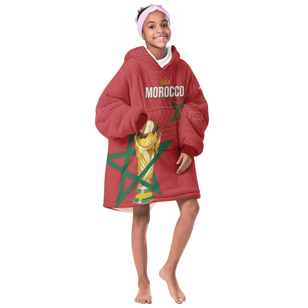 Morocco Football WC2026 Custom Kid Wearable Blanket Hoodie Atlas Lions - Conquer The World - African Pride