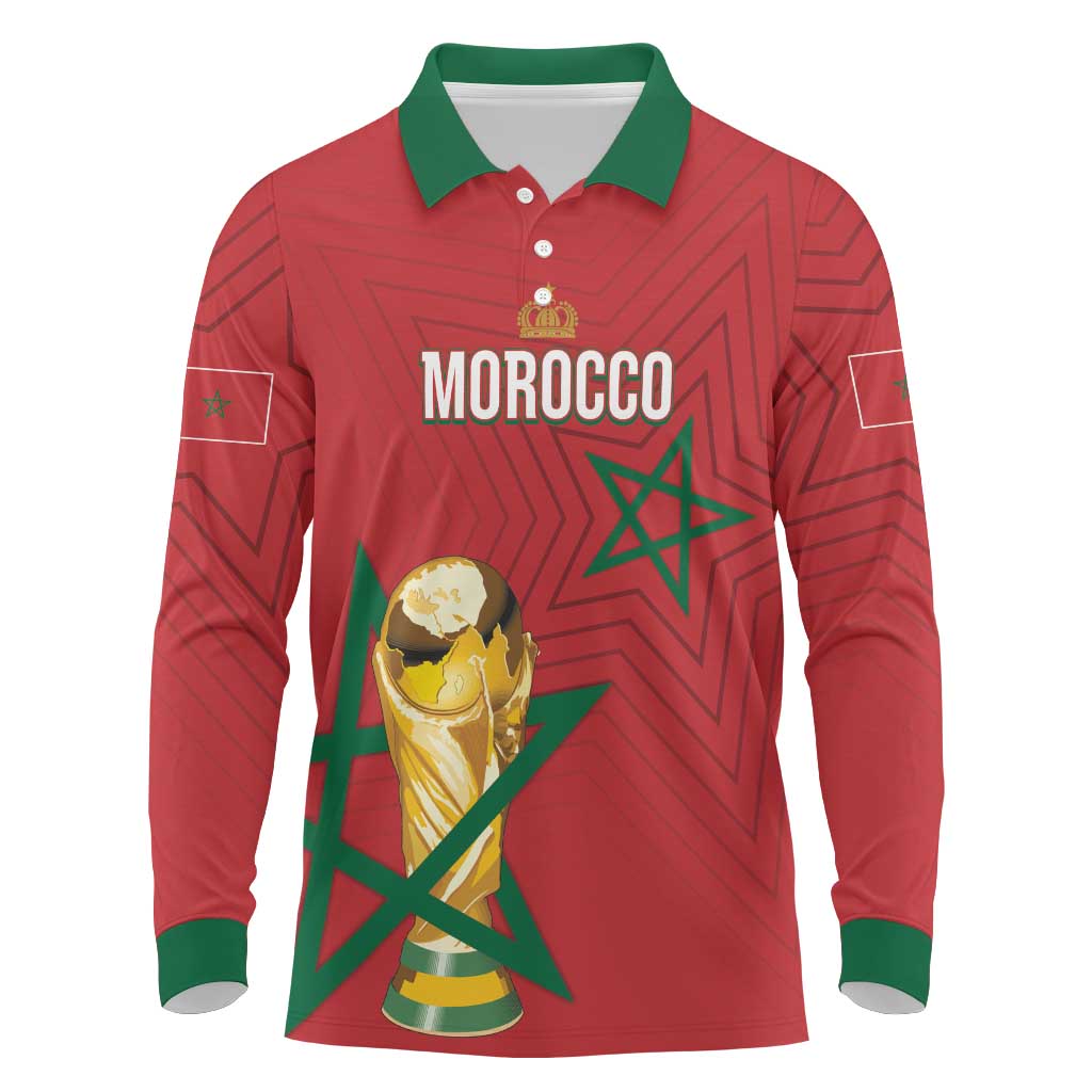 Morocco Football WC2026 Custom Long Sleeve Polo Shirt Atlas Lions - Conquer The World - African Pride