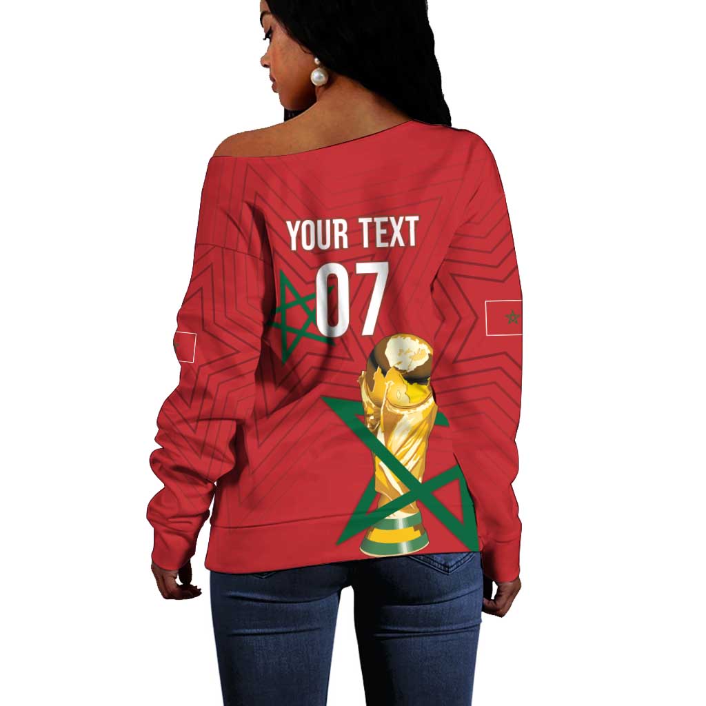 Morocco Football WC2026 Custom Off Shoulder Sweater Atlas Lions - Conquer The World - African Pride