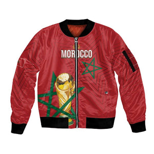Morocco Football WC2026 Custom Sleeve Zip Bomber Jacket Atlas Lions - Conquer The World - African Pride