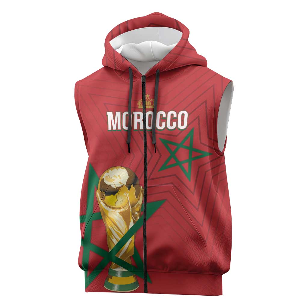 Morocco Football WC2026 Custom Sleeveless Zip Hoodie Atlas Lions - Conquer The World - African Pride