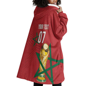 Morocco Football WC2026 Custom Wearable Blanket Hoodie Atlas Lions - Conquer The World - African Pride