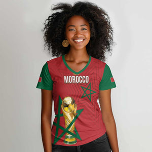 Morocco Football WC2026 Custom Women V-Neck T-Shirt Atlas Lions - Conquer The World - African Pride