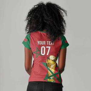 Morocco Football WC2026 Custom Women V-Neck T-Shirt Atlas Lions - Conquer The World - African Pride