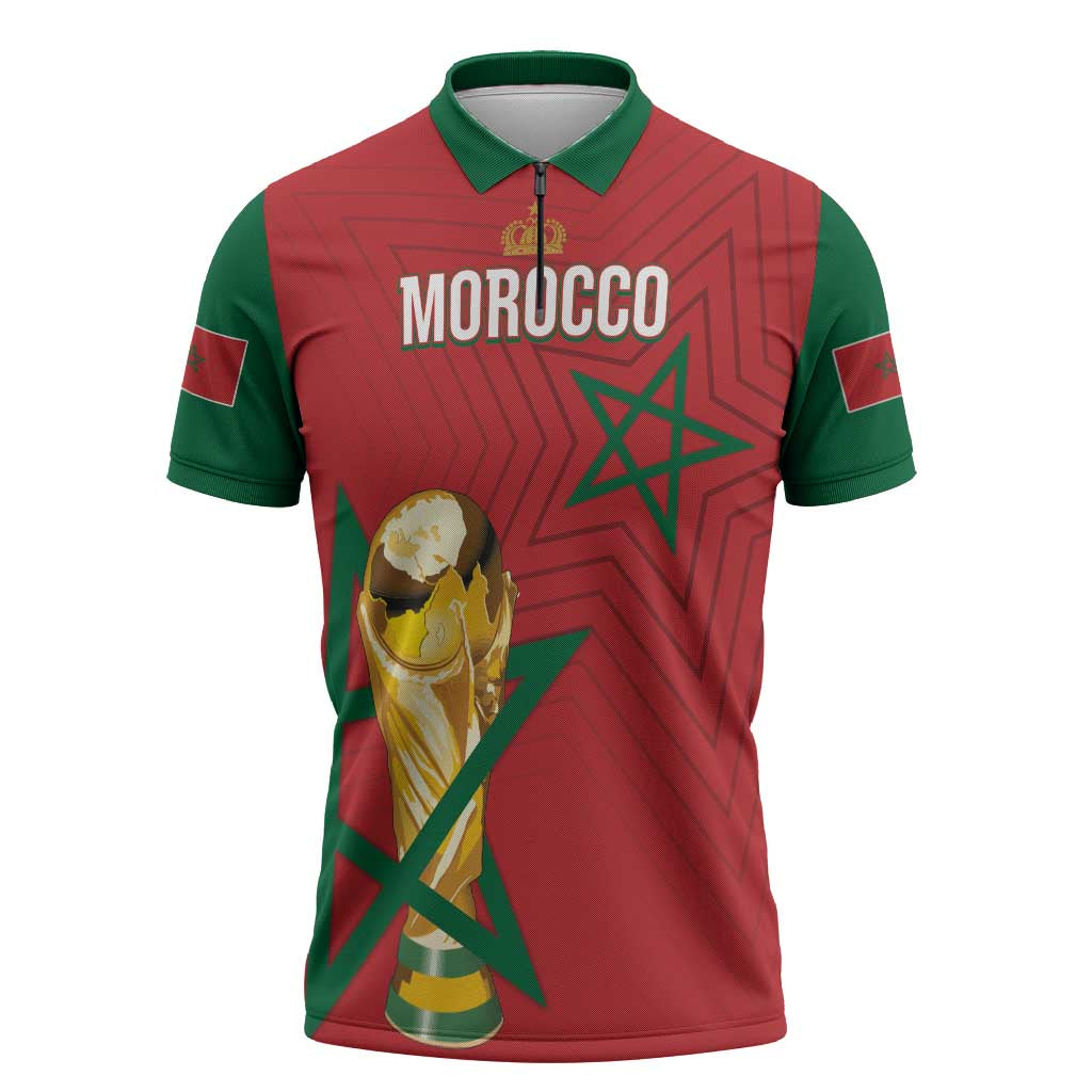 Morocco Football WC2026 Custom Zipper Polo Shirt Atlas Lions - Conquer The World - African Pride