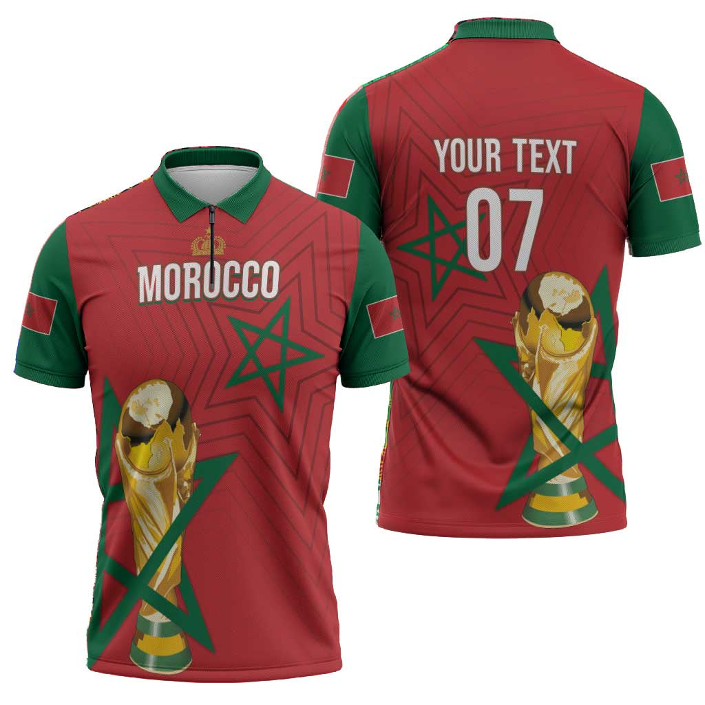 Morocco Football WC2026 Custom Zipper Polo Shirt Atlas Lions - Conquer The World - African Pride