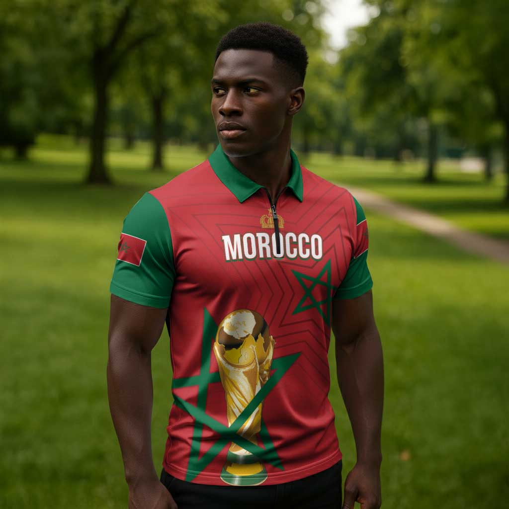 Morocco Football WC2026 Custom Zipper Polo Shirt Atlas Lions - Conquer The World - African Pride