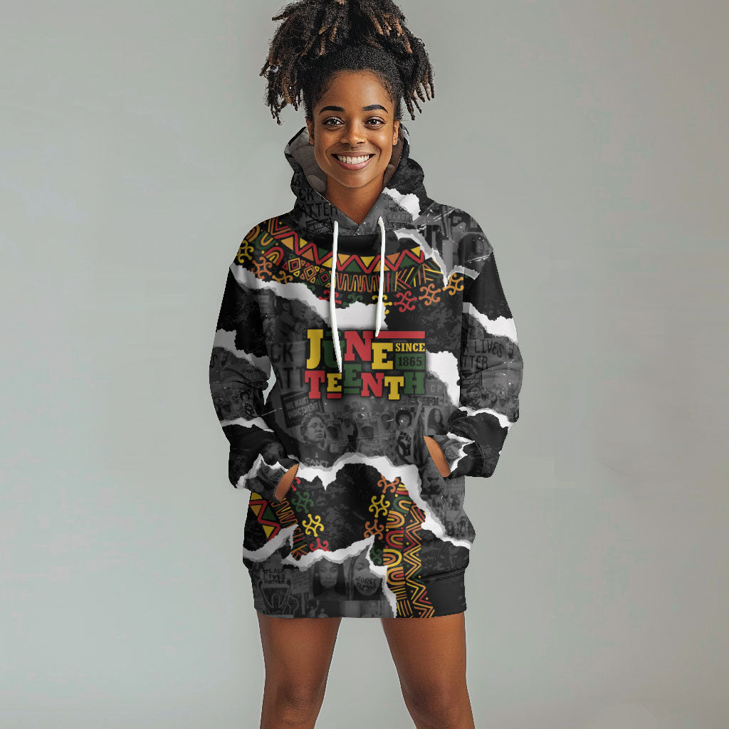 Juneteenth Freedom Day Personalized Grunge Ethnic Motif Hoodie Dress Black History