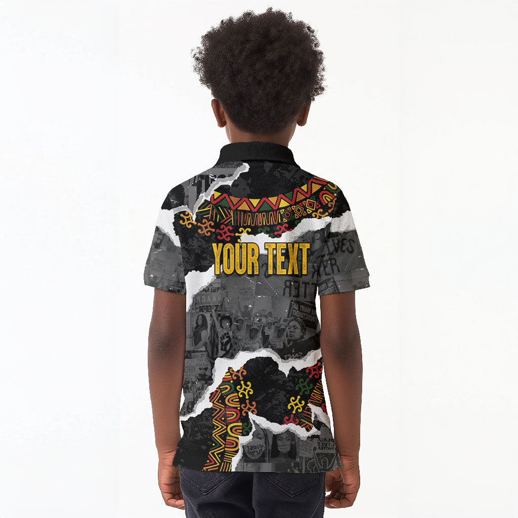 Juneteenth Freedom Day Personalized Grunge Ethnic Motif Kid Polo Shirt Black History