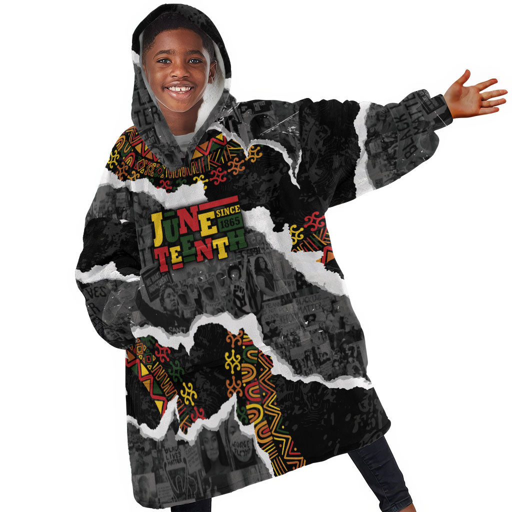Juneteenth Freedom Day Personalized Grunge Ethnic Motif Kid Wearable Blanket Hoodie Black History