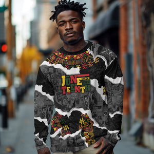 Juneteenth Freedom Day Personalized Grunge Ethnic Motif Long Sleeve Shirt Black History