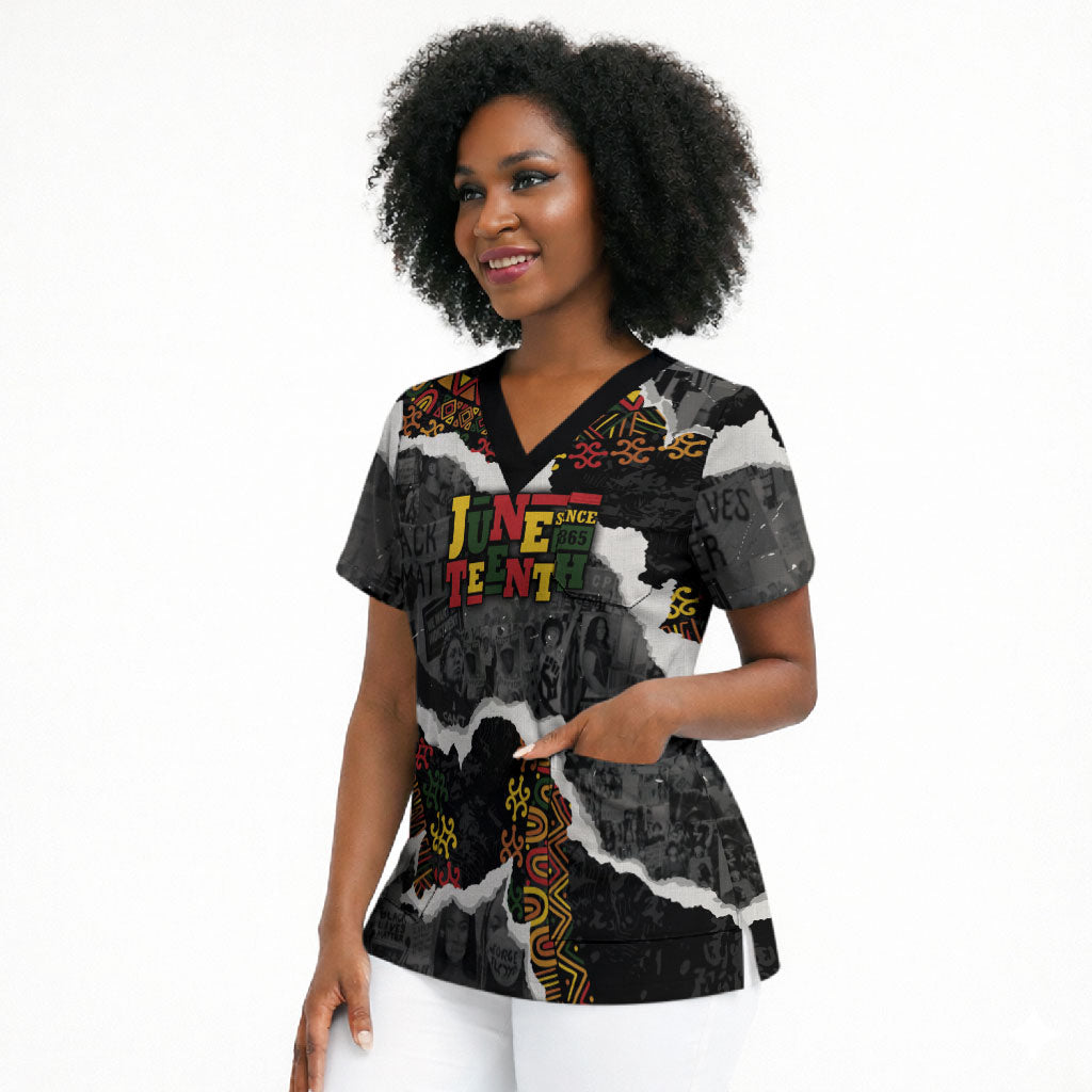 Juneteenth Freedom Day Personalized Grunge Ethnic Motif Scrub Top Black History