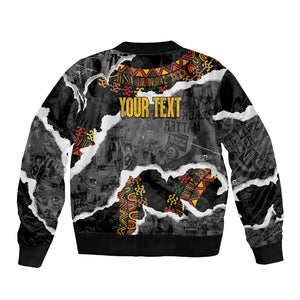 Juneteenth Freedom Day Personalized Grunge Ethnic Motif Sleeve Zip Bomber Jacket Black History