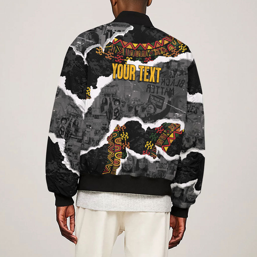 Juneteenth Freedom Day Personalized Grunge Ethnic Motif Sleeve Zip Bomber Jacket Black History