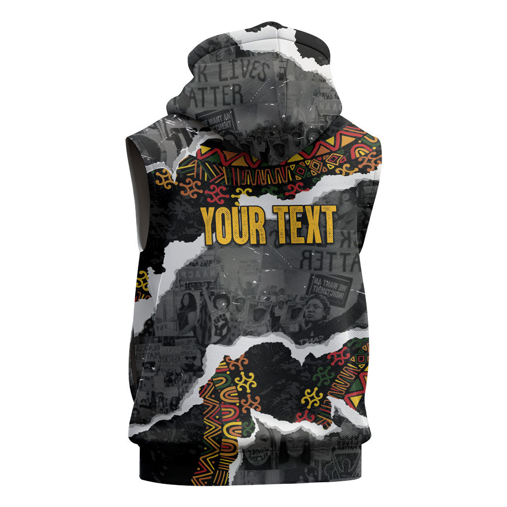 Juneteenth Freedom Day Personalized Grunge Ethnic Motif Sleeveless Zip Hoodie Black History
