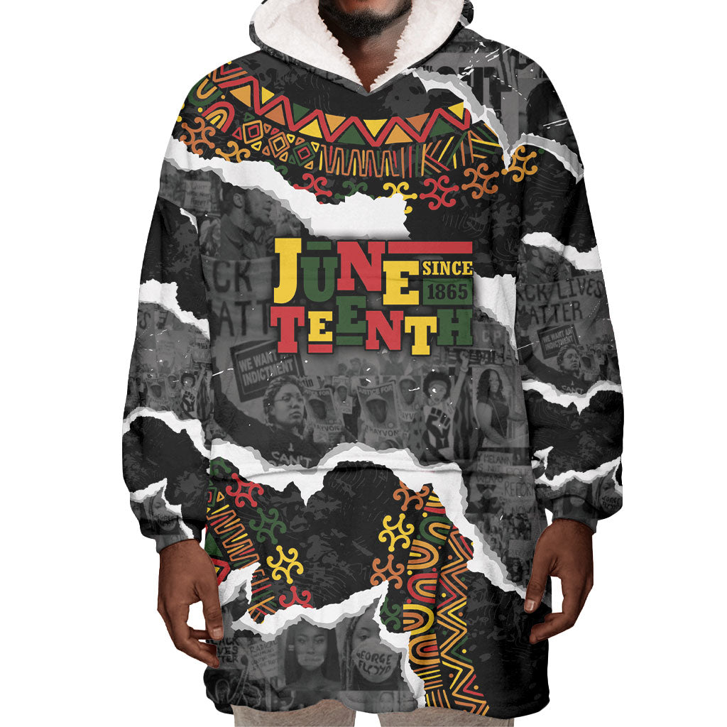 Juneteenth Freedom Day Personalized Grunge Ethnic Motif Wearable Blanket Hoodie Black History