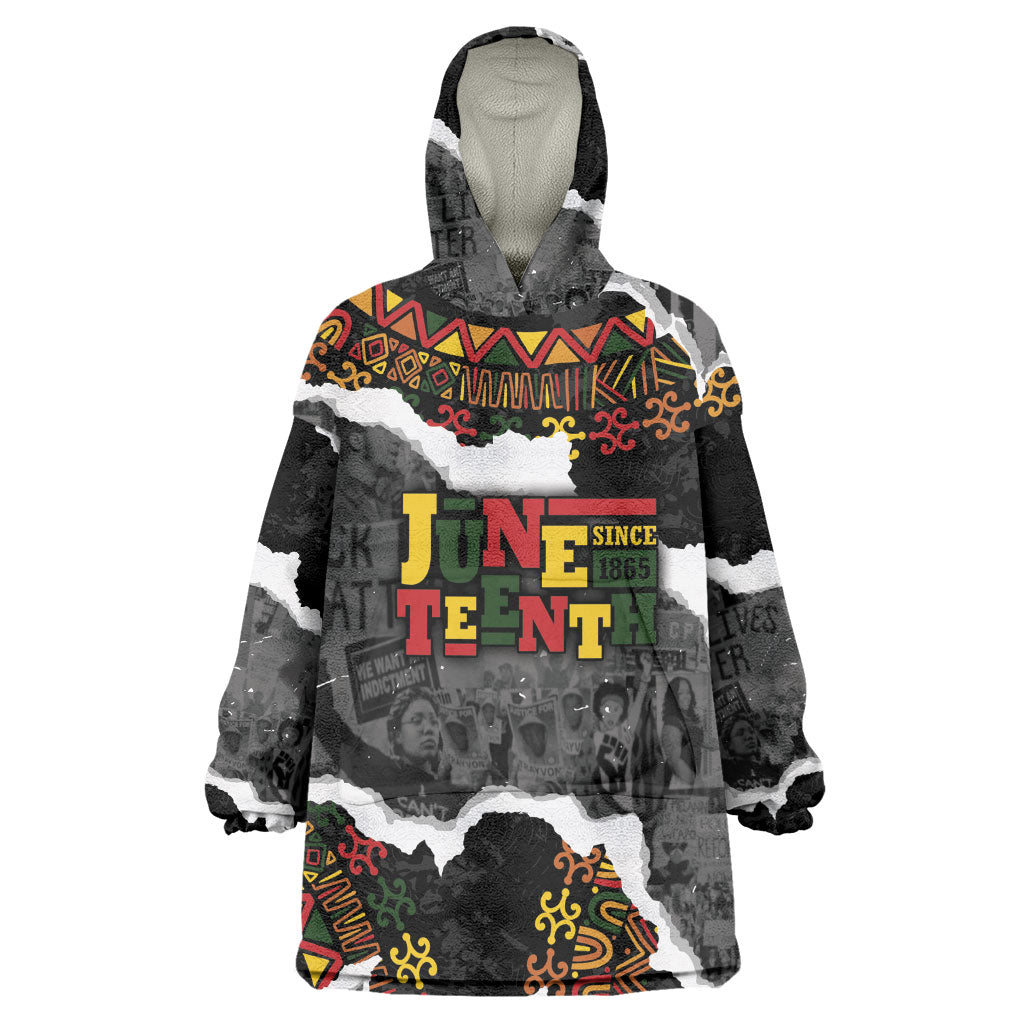 Juneteenth Freedom Day Personalized Grunge Ethnic Motif Wearable Blanket Hoodie Black History