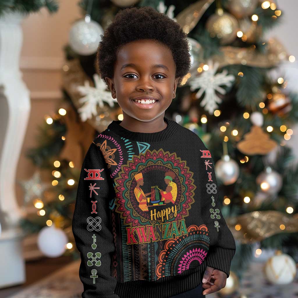Happy Kwanzaa African Kid Ugly Christmas Sweater Mandala Mix Nguzo Saba