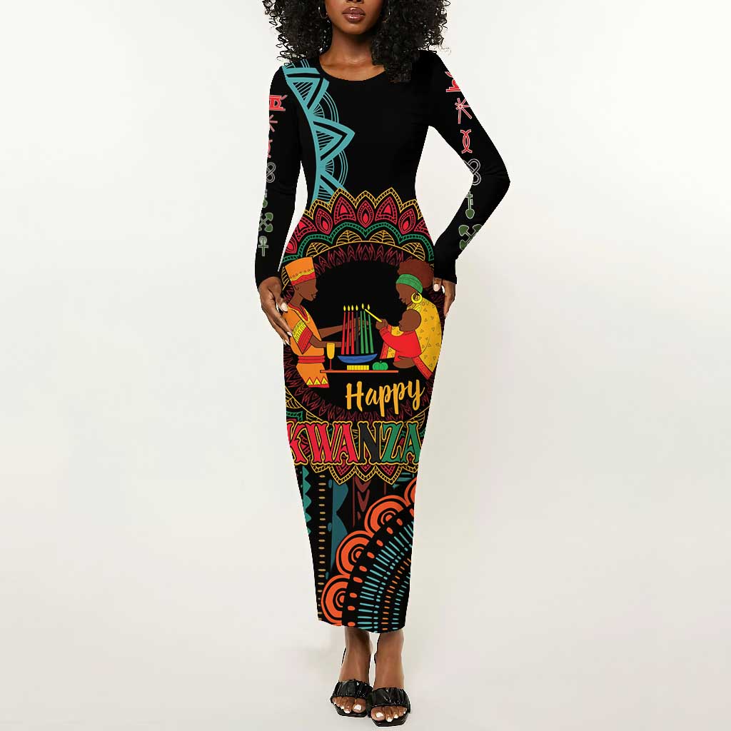 Africa Happy Kwanzaa Long Sleeve Bodycon Dress Nguzo Saba LT7