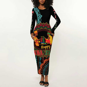 Africa Happy Kwanzaa Long Sleeve Bodycon Dress Nguzo Saba LT7