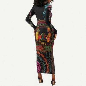 Africa Happy Kwanzaa Long Sleeve Bodycon Dress Nguzo Saba LT7