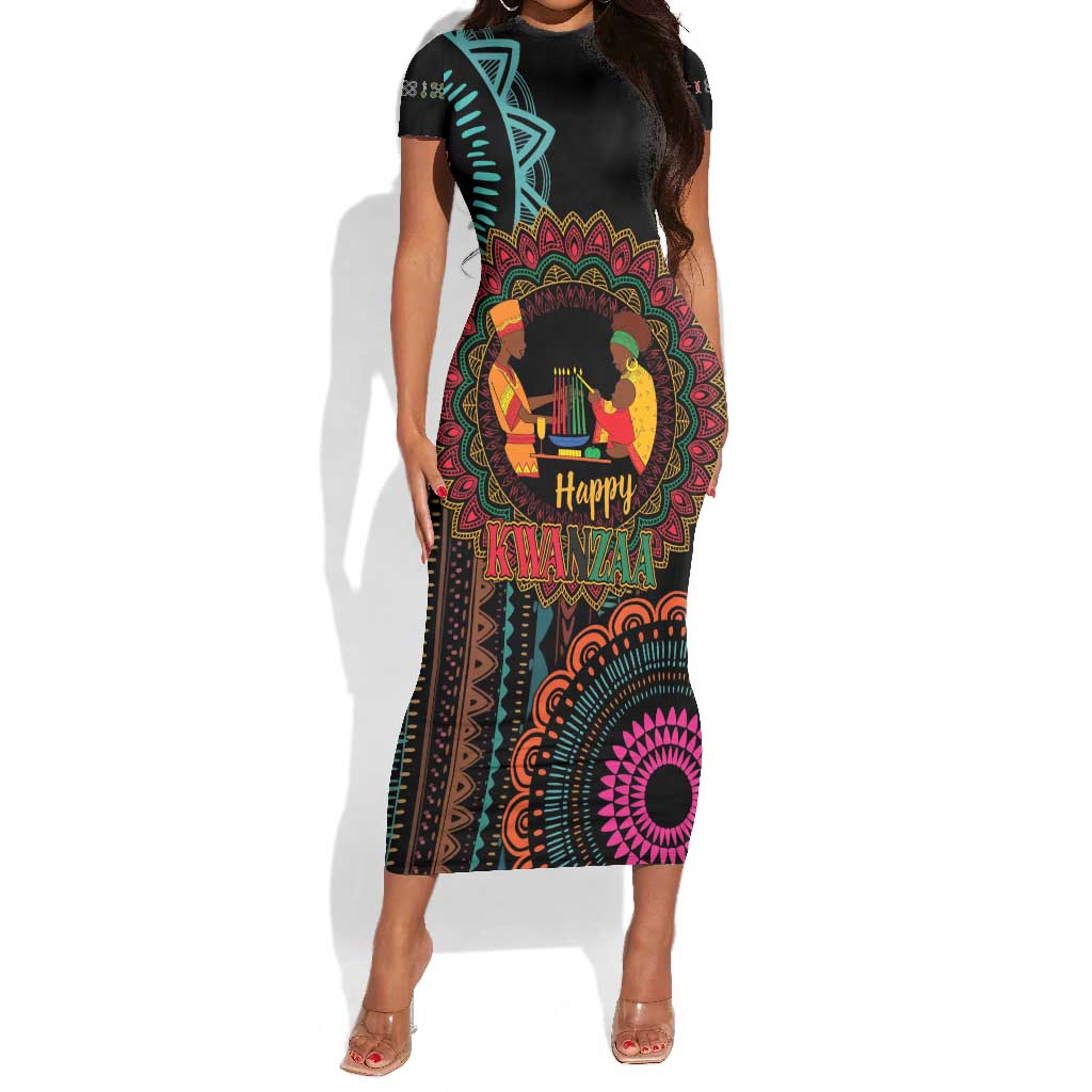 Africa Happy Kwanzaa Short Sleeve Bodycon Dress Nguzo Saba LT7