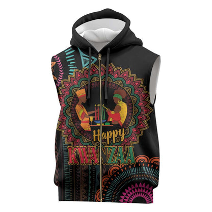 Africa Happy Kwanzaa Sleeveless Zip Hoodie Nguzo Saba - African Pride