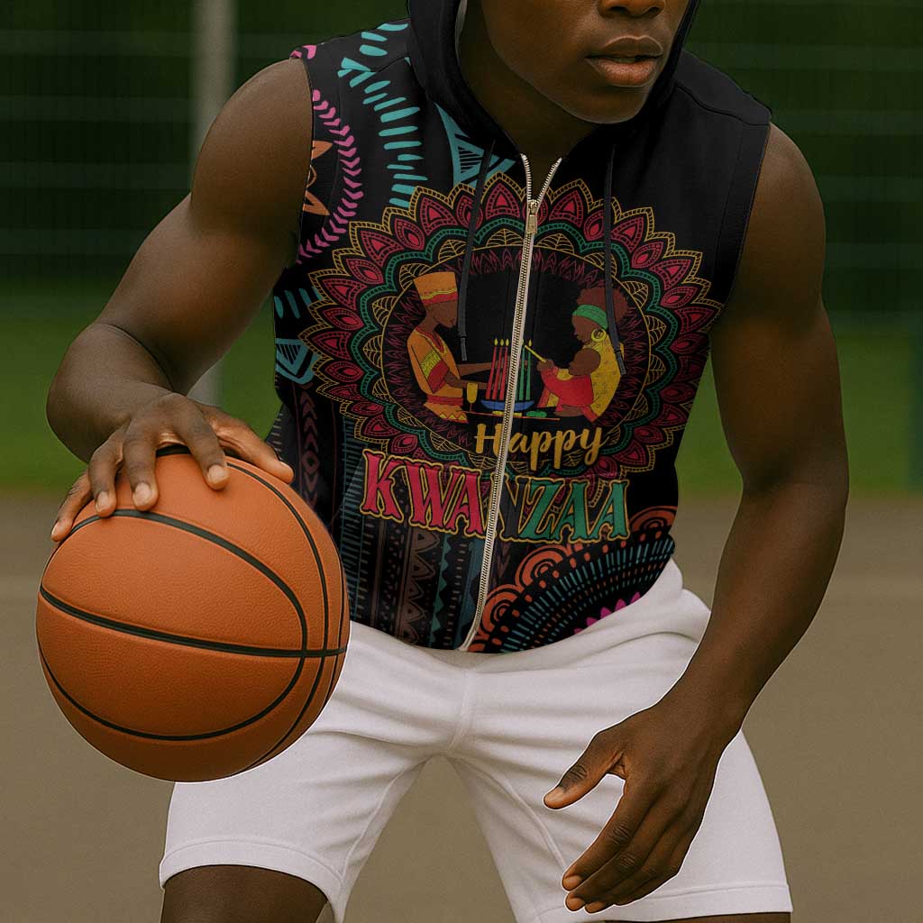 Africa Happy Kwanzaa Sleeveless Zip Hoodie Nguzo Saba - African Pride