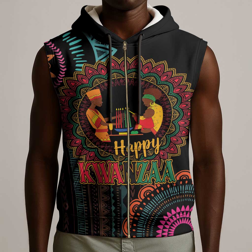Africa Happy Kwanzaa Sleeveless Zip Hoodie Nguzo Saba - African Pride