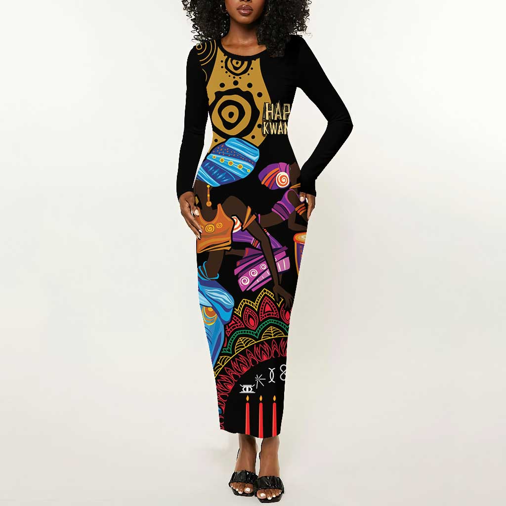 Africa Happy Kwanzaa Long Sleeve Bodycon Dress Tribal Dance LT7