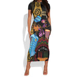 Africa Happy Kwanzaa Short Sleeve Bodycon Dress Tribal Dance LT7