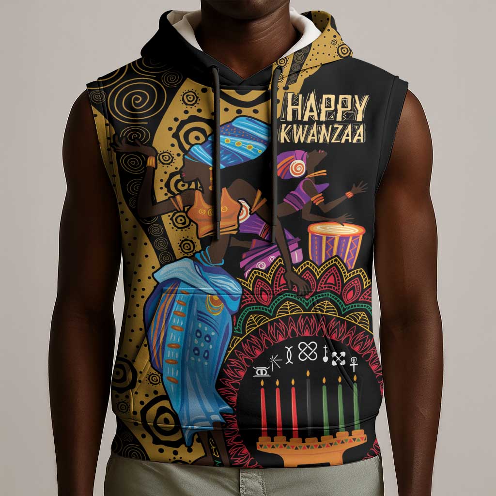 Africa Happy Kwanzaa Sleeveless Hoodie Tribal Dance - African Pride